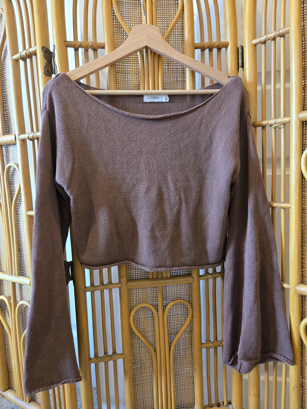Glassons Brown Cotton Wide-Sleeve Cropped Knit Top